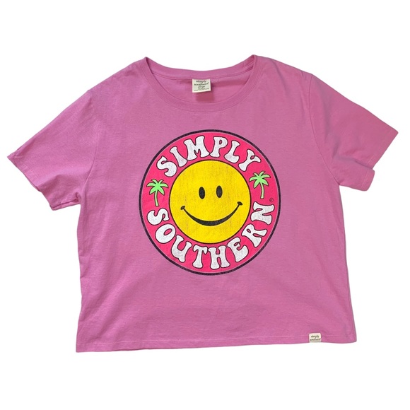 Simply Southern Smiley Face Crop Top Shirt - Picture 1 of 6